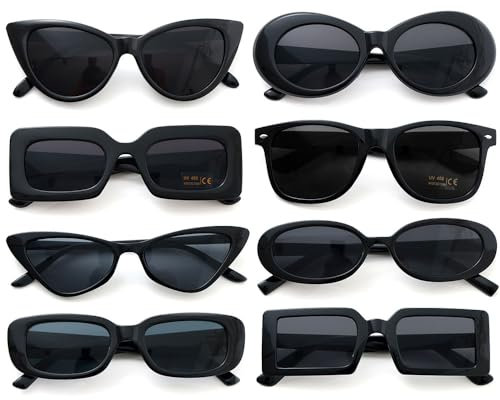 Dwenarry Schwarz Sonnenbrille Party Vintage Sonnenbrillen Set für Herren Damen Partybrille 90er Brillen Pack Für Karneval/Fasching 8 Stücke