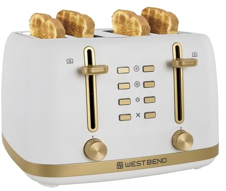 West Bend Timeless 4-Slice Toaster, Stainless Steel, in White Gold