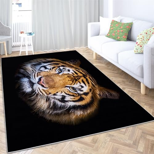 Teppich Wohnzimmer Teppiche rutschfest Waschbar Teppich 60x90cm Tierischer Tigerkopf Teppiche Kurzflor mit Teppich für Schlafzimmer Wohnzimmer Teppiche Schwarz Braun