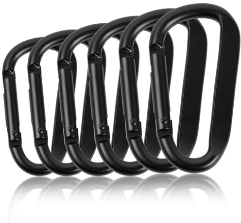 6 PCS Carabiner Clips (68mm) - Aluminum Carabiners in Black for Hammocks, Keychains, Camping, Fishing, Swings, and Hiking Accessories - Screw Lock Carabiner Hooks