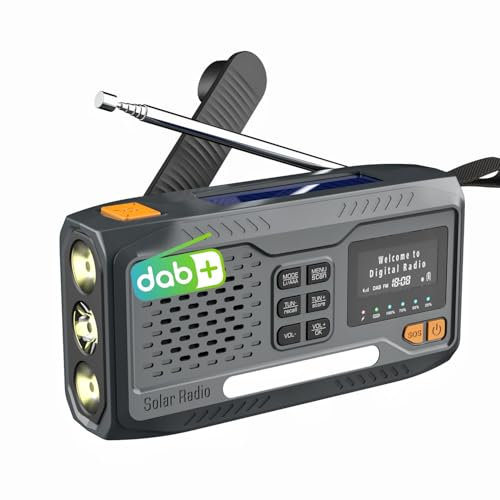 Epronic DAB/DAB+/FM Emergency Radio with Bluetooth Digital Radio DAB with SOS Alarm/Torch& Night Light& Warning Light Support Solar/Hand Crank Powered Portable Radio DAB+ USB Phone Charger for Camping