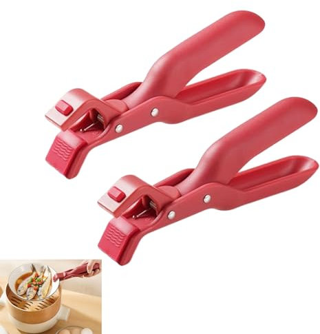 2Pcs Multi-Purpose Anti-Scald Bowl Holder Clip for Kitchen, Anti-Scalding Hot Plate Tongs Bowl Clips, Kitchen Gadget, Silicone Non-Slip Heat Insulation Anti-Scald Clip, for Bowl, Pizza Pan (Red)