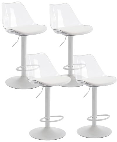 Sepnine Barhocker 4er Set,Barstuhl gepolstert mit Fußstütze,Barstühle mit transparenter Rückenlehne,Zeitgenössisch Drehstuhl 360°,Tresenhocker höhenverstellbar für Esszimmer & Bar (Weiß)