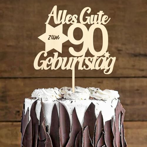 DazzJoy Alles Gute zum 90 Geburtstag Deko Torten,Holz Tortendeko 90 Geburtstag Mann Frau,90 Geburtstag Cake Topper,Kuchendeko Geburtstag 90 Jahre Frauen Männer,Torten Topper 90. Geburtstag Holz