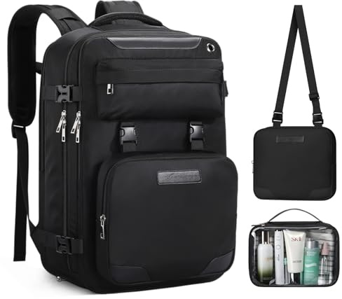 Maelstrom Travel Backpack for Women Men,35L Laptop Backpack Fits 17-Inch Laptop,Carry On Backpack for Airplanes with Crossbody Bag&Shoe Compartment&Toiletry Bag,Black,Large