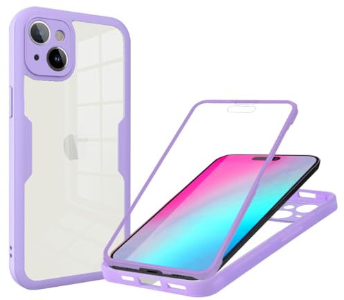 Draamvol for iPhone 13 Case Built-in Screen Protector Clear Silicone Bumper Cover Shockproof 360°Full Body Drop Protection Transparent Cover for iPhone 13 Phone Case, Purple