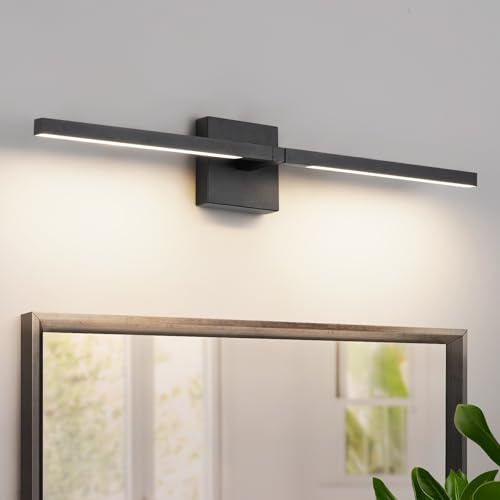 EIDEARAY Black Bathroom Light Fixture 360°,Long Strip LED Wall Lamp 12W Modern Wall Sconce with 4000K LED Vanity Light for Bedroom, Living Room,Bathrooms Sconce Over Mirror IP44