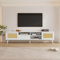 Merax Rattan TV Stand,TV Lowboard for 90-Inch TV, with Cable Management, 2 Doors, 1 Drawer, and 3 Open Storage Spaces for Living Room