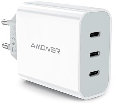 Amoner Caricatore Rapido USB C 35W 3Porto per iPhone 16/15/14/13/12/11/Pro/Max/mini/SE/X/XR/XS/8 PD 3.0 Caricabatterie Spina Alimentatore Presa Carica