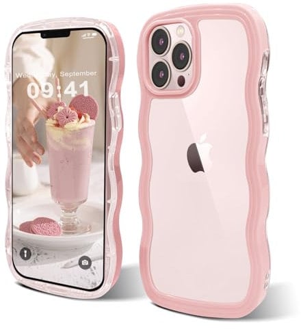 ORDA Cute Wave Frame Curly Phone Cover for Women - Shockproof Hard PC Case for iPhone 11 Pro Max 6.5 inches - Pink