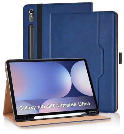 Vkooer Case for Samsung Galaxy Tab S10 Ultra 2024/Tab S9 Ultra 2023 14.6 Inch with S Pen Holder PU Leather Folio Flip Cover Multi-Angle Viewing Smart Stand Cover with Pocket Auto Wake/Sleep - Blue