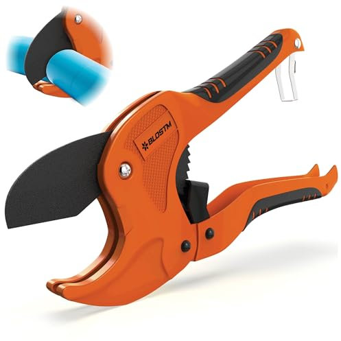 BLOSTM Coupe-tuyau en plastique – Coupe-tuyau à cliquet robuste avec capacité de coupe de 42 mm de diamètre extérieur pour tuyaux en plastique PVC PEX PPR (orange)