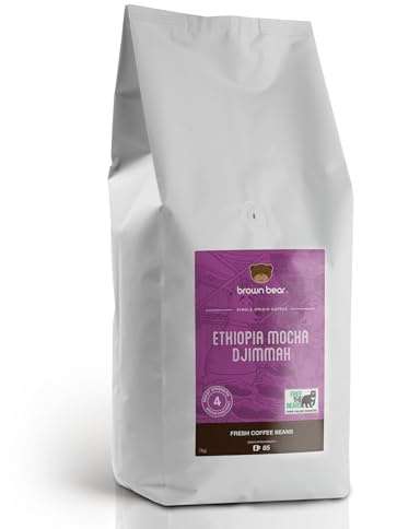 Ethiopian Coffee Beans 1kg – Medium Dark Roast – Brown Bear Ethiopia Mocha Djimmah – Natural Sundried Dry Processed Coffee - Strength 4