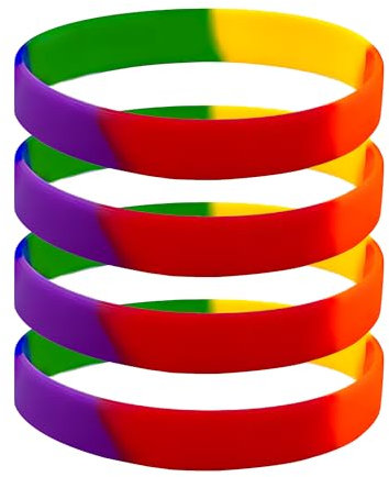 Elastic Wrist Bands for Daily Wear, 4PCS Colorful Universal Wristbands for Men and Women, Personalized Sports Rubber Bracelets for School Events, Fitness, and Party Use – Adult Rainbow Colors