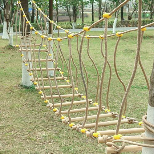 YHXAIQ Pont de Singe en Corde Nylon Renforcée + Bois, Parcours Aventure， portique d'escalade Outdoor, Jeux Extérieurs de Jardin Sécurisés(5m)