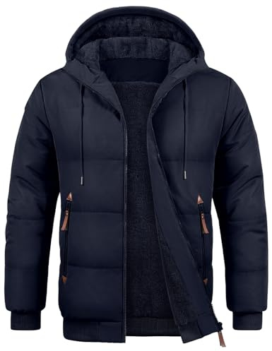 Voqeen Herren Winterjacke mit Fleece Gefüttert Warme Steppjacke mit kapuze Dicke Thermojacke Wintermantel für Männer