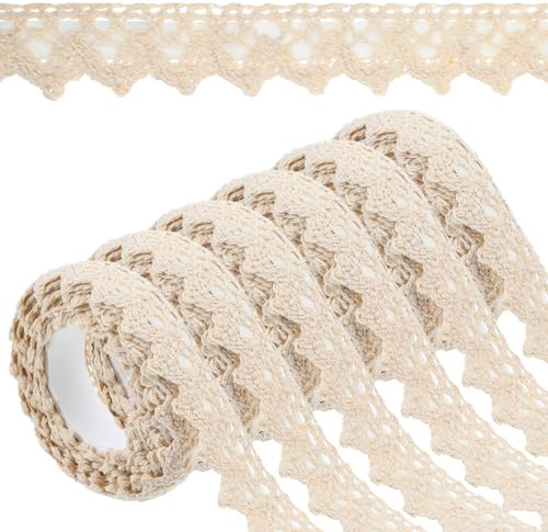 DOPENSPI 6 Rollen Bordüre Selbstklebend Spitzenband, 10,8m Vintage Spitzenband Beige Spitze Dekoband Spitzenborte Beige Stoffband Selbstklebend für Hochzeit Basteln Scrapbooking Handwerk Dekoration