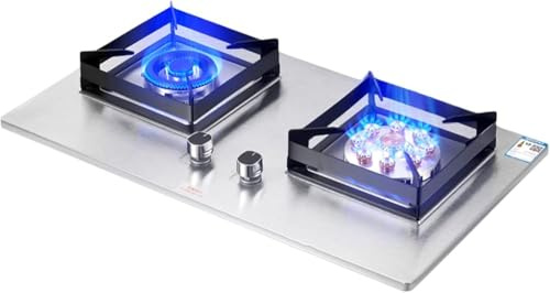 Cocina de gas con vidrio templado, quemador doble para GLP/NG, fácil de limpiar, ideal para cocina, caravana y camping