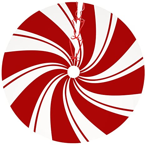 Christmas Tree Skirt, 36 Inches Red and White Tree Skirt, Xmas Stripes Tree Mat, Christmas Decoration