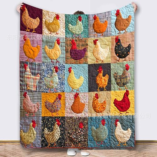 Homg Vintage Plaid-Decke mit Hahn-Motiv, Kuscheldecke Flauschig Decke Fleecedecke, Eine Blanket mit Hühnermuster für Mehrere Zwecke, Flanell-Plüschbezug, perfekt für Zuhause und als Geschenk