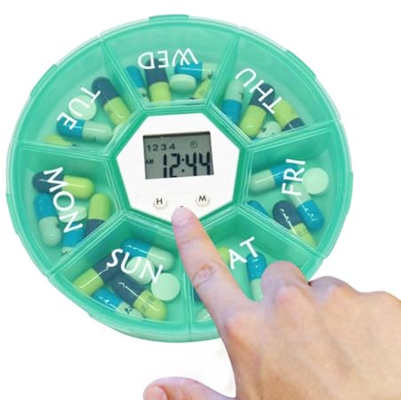 Wöchentliche Pillenbox Elektronischer runder Organizer, Behälter, Timer,