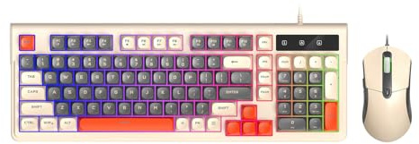 LICAEVEY Gaming-Tastatur und Maus-Kombination, RGB-Hintergrundbeleuchtung, Kabelgebundene Tastatur, 19 Tasten, Anti-Ghosting, 98 Tasten, Kompaktes Layout, Ergonomisches Design für (Beiges Set)