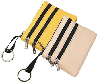 DHYUACN Münztasche 1/2Pcs Leinwand Mini Geldbörse Einfache Zipper Kind Lagerung Beutel Geld Tasche Feste Münze Schlüssel Frauen männer Nette Brieftasche(1xYellow 1xBeige)