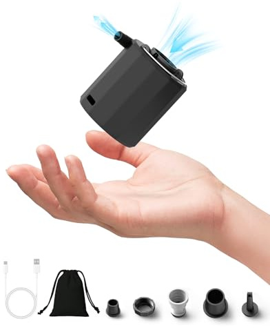 3-in-1 Mini Air Pump with Camping Lantern, Portable Electric Pump for Inflatables, 1600mAh Rechargeable Tiny Pump with 5 Nozzles for Pool Floats, Air Mattress, Sleeping Pad, Vacuum Bags