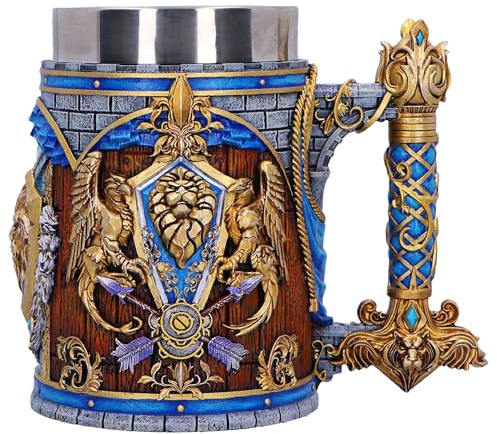 Nemesis Now World of Warcraft Alliance Bierkrug, 15,5 cm, offiziell lizenziertes Alliance-Trinkgeschirr mit Wappen, Flaggen-Design und Edelstahl-Einsatz