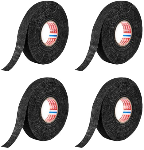 GWEOR Confezione 4 Rotoli Nastro Telato Nero Auto, Nastro Isolante Tessuto Felpato Ignifugo Resistente Calore, 2x19mm 10m + 2x15mm 10m, Nastro Adesivo Protezione Cavi Motore Cablaggi Elettrici