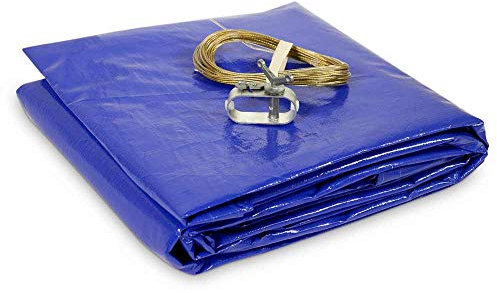 Poolabdeckung rund (Für 700-750 cm Stahlwandpools) – Sommer & Winter Abdeckplane – Ø 800 cm Poolplanenmaß - Materialdichte 200g/m² - Pool UV- und Algenschutz - Inkl. Stahlseil und Spannschloss