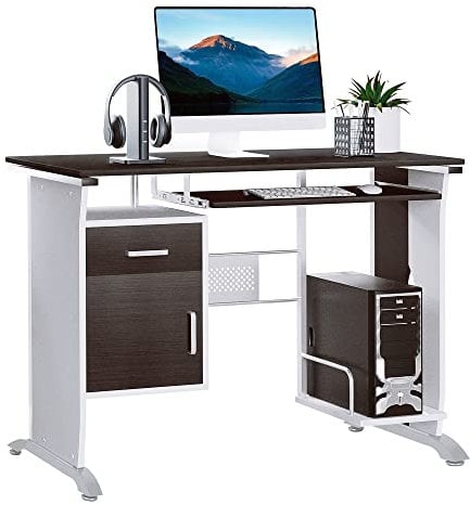 HOMCOM Computer Desk with Sliding Keyboard Tray, Storage Drawers and Host Box Shelf, Home Office Desk, Study Workstation, 100 x 52 x 75cm, Black Walnut