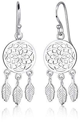 Elli Ohrringe Damen Traumfänger Federn im Boho Look in 925 Sterling Silber