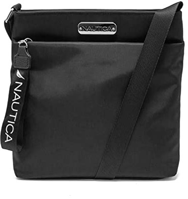 Nautica Damen Diver Nylon Kleine Crossbody Bag Geldbörse mit Verstellbarem Schultergurt Cross-Body, Schwarz