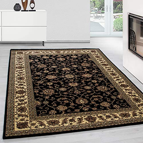 Teppium Kurzflor Teppich Wohnzimmer 120 x 170 cm Schwarz Vintage Look - Orientteppich Waschbar, Orientalisch Design, Pflegeleicht und Weich - Ideal für Schlafzimmer, Esszimmer und als Küchenteppich