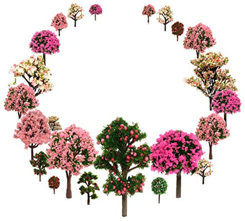 OrgMemory 29pcs Mixed Model Trees, 1.5-5 inch(4-12 cm), Fruit Trees, Ho Scale Trees, Model Train Scenery, Architecture Trees, Flower Trees with No Bases