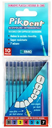 Pikdent Interdental Brushes - Coated Steel Core and Tynex Bristles - Size 5 Semiconic, Blue, 0.8 mm, 10 Units
