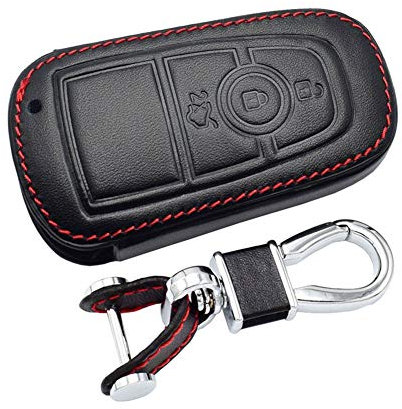 Happyit Cas de Couverture de Clé de Voiture en Cuir Porte-clés pour Ford 2018 2019 Mustang 3 Boutons