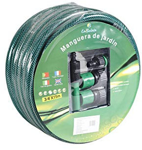 The Secret Home - Manguera de 15 Metros para Riego de Jardín con Accesorios - Diámetro. 3/4 - Color Verde - Manguera Flexible para Exterior - Resistente a Fenómenos Meteorológicos