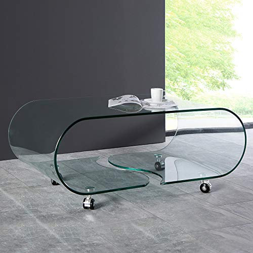 cagü Design Glascouchtisch Couchtisch Mayfair Glas transparent auf Rollen 90cm x 50cm