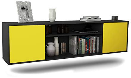 Lowboard Newark hängend (180x49x35cm) Korpus anthrazit matt - Front Gelb - Push to Open