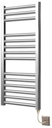 Extra High Heat Output Chrome Electric Flat Towel Rail 400 x 800mm Bathroom Radiator Heater Up to 26% More Heat Output