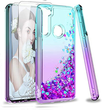 LeYi - Carcasa para Xiaomi Redmi Note 8 con Cristal Templado [2], niña Personalizada, líquido con Purpurina Transparente 3D Silicona Gel TPU antigolpes Kawaii Funda para Redmi Note 8 Turquesa Violeta