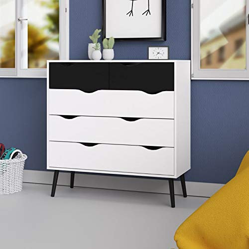 Froschkönig24 Kommode Oslo Anrichte Sideboard Weiß/Schwarz