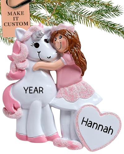Eine Prinzessin und Ihr Einhorn – Einzigartiger Weihnachtsbaumschmuck – besonderes Andenken – Individuelle Hobbydekoration – Personalisierung enthalten