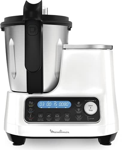 Moulinex ClickChef HF4SPRBL - Robot de cocina multifunción 1400W, 3.6 l, 5 programas Auto, temperatura de 30 a 120 ºC, 12 velocidades , 32 funciones, báscula, vaporera, blanco
