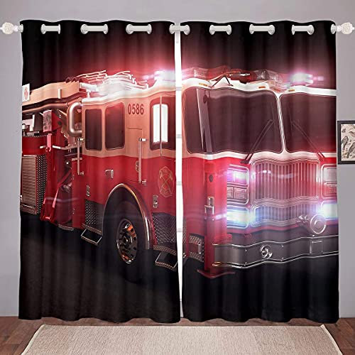 Feelyou Feuerwehrwagen-Vorhang für Schlafzimmer, Notfall-Rettungsvorhang für Kinder, Jungen, Mädchen, Feuerwehrauto, Thermo-Fenstervorhänge, 96 x 114 cm, 2 Paneele