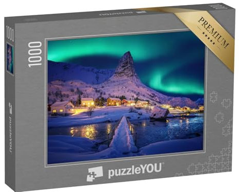 puzzleYOU: Puzzle 1000 Teile „Polarlichter in der winterlichen Landschaft der Lofoten, Norwegen“ – aus der Puzzle-Kollektion Nordlichter