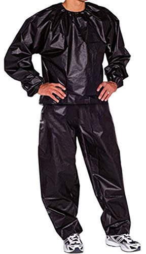 Doherty Tuta da sauna per la perdita di sudore completo per fitness, palestra, anti-strappo, in PVC, per uomini e donne, sauna fitness, Nero