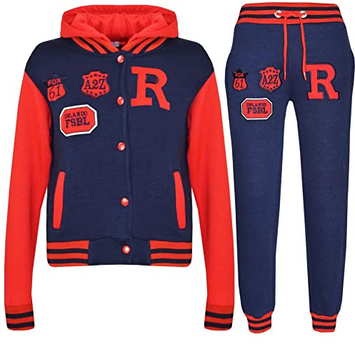 A2Z 4 Kids Unisex Girls Boys Baseball Tracksuit Hoodie with Joggers - T.S Baseball Fox Navy & Red 9-10.